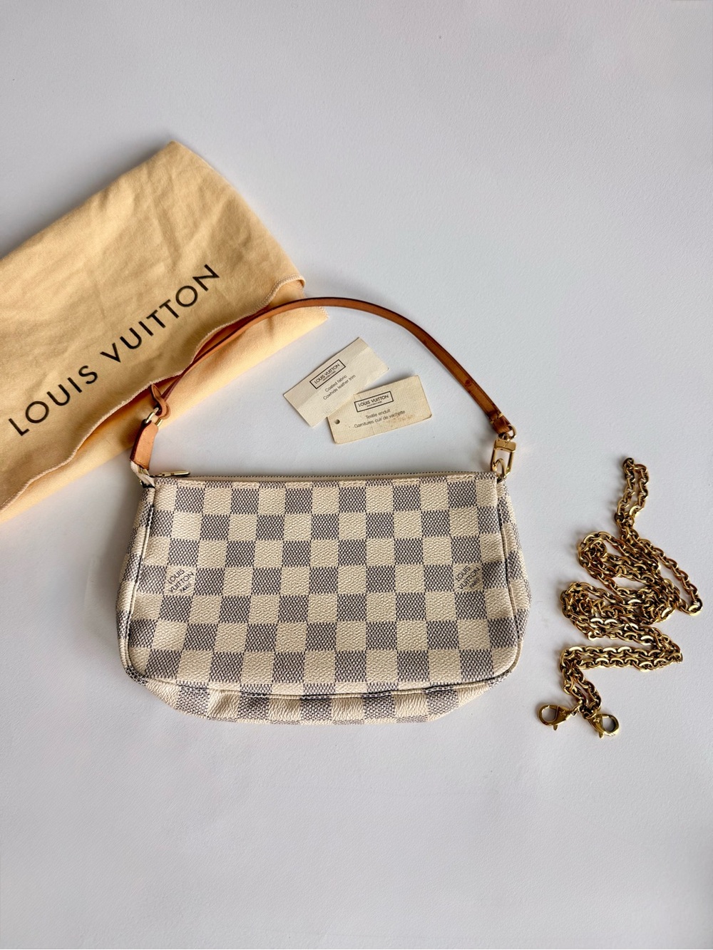 Louis Vuitton Damier Azur Pochette + LV Chain & Dust Bag